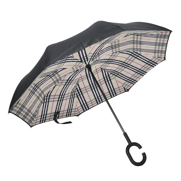 Wholesale Cheap Inverted Reverse Umbrellas Upside Down semi Auto Straight magic Umbrella Available Outdoor  With C Handle