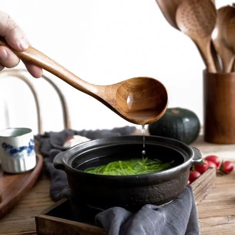 Teak Wood Kitchen Wares Set Spatula Spoons Cooking Utensil Wooden Natural 6 Pieces Dining Room,kitchen in Set for Cooking