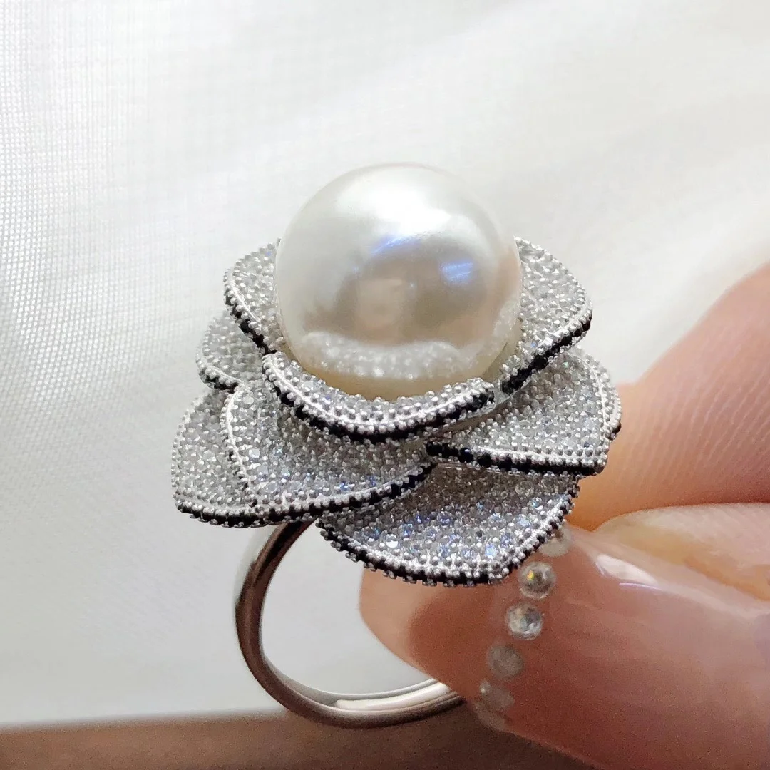 R967 11-12mm Natural Freshwater pearl Ring accessory 925 sterling silver Adjustable size engagement jewelry ring for women