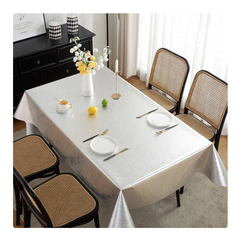 Outdoor/indoor Customized Dining Fashion Table Cover Gold Silver Pvc Metallic Embossed Tablecloth