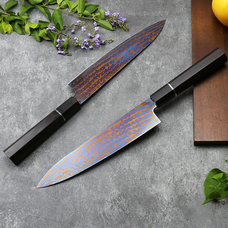 Octagonal Wooden Handle 8 inch Blue Razor Sharp High Carbon Damascus Steel Knife Chef Knife AUS10 Japanese Gyuto Knife