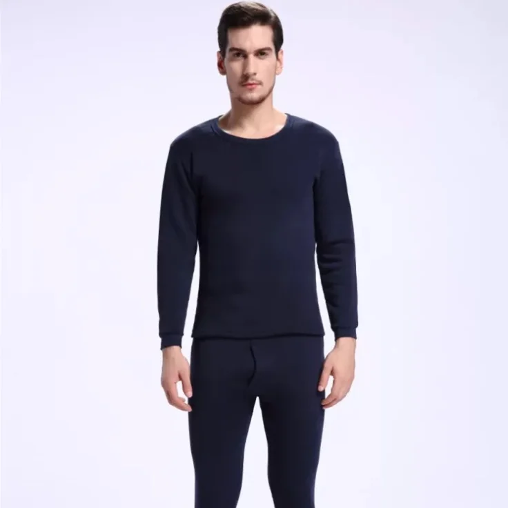 
OEM Cheap Poly-Cotton Thermal Underwear Set With Front Fly and Thin Fleece Lined 