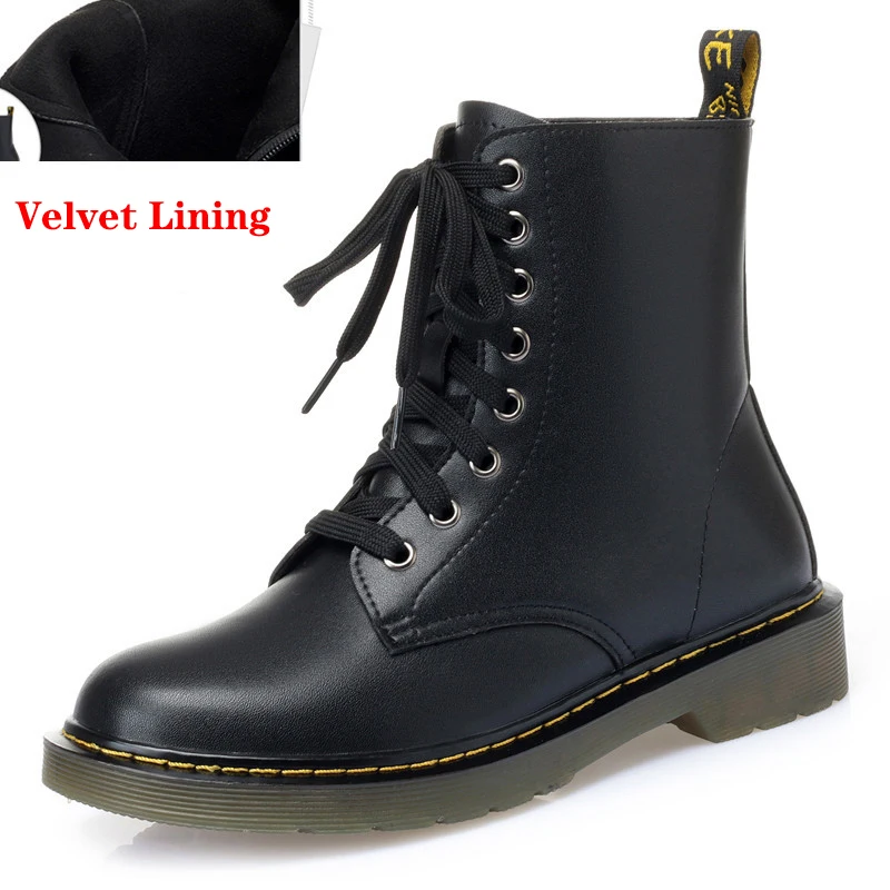 
Genuine Leather Large Size Ladies Motorcycle Boots Lace UP British Style dr Fashion Fur martin shoes women Booties for wholesale 