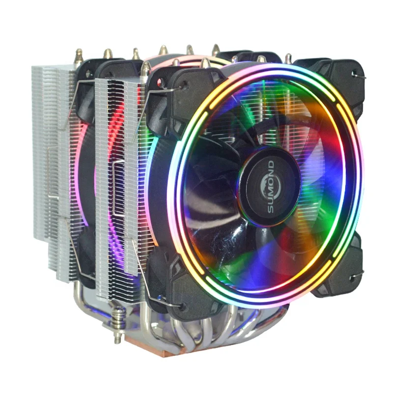 Custom DC 12V RGB fan 6 Heatpipe Twin towers twin Fans 120mm RGB Fan Air Cooler for LGA 775 1366 1155 1156 115X 1700