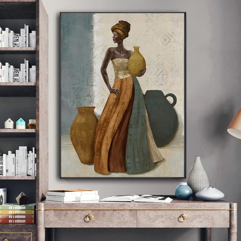 Unique original design whole 100% handpainted african girl oil painting indoor decorative wall painting
