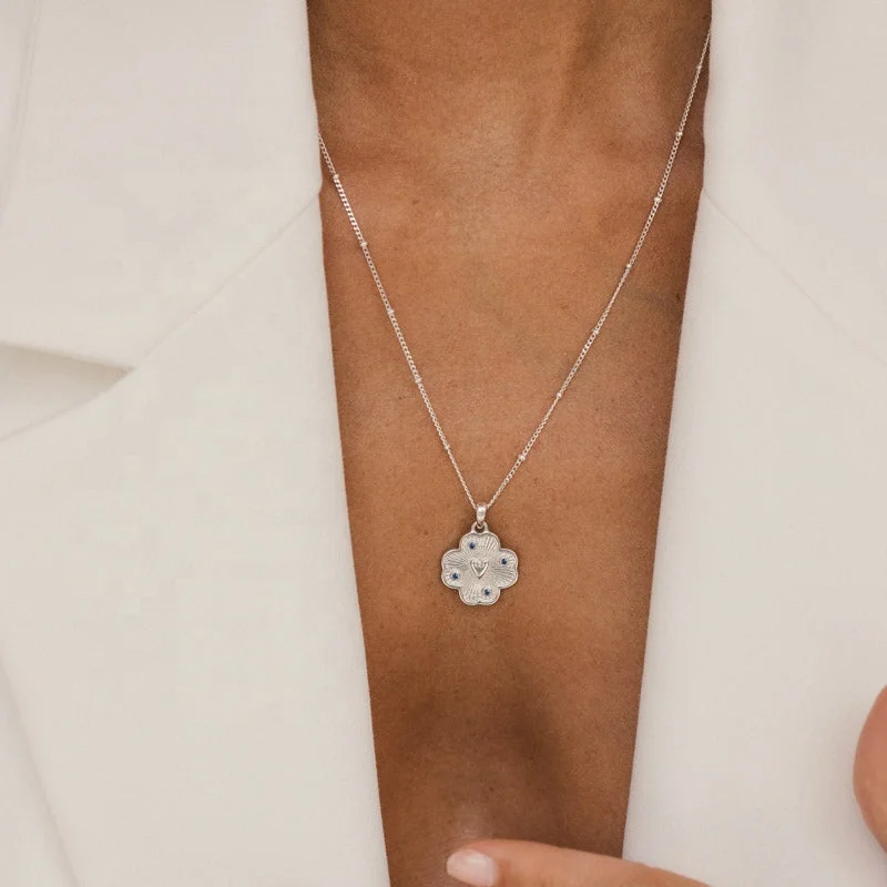 925 Sterling Silver 14K Gold Plated Fashion Fine Jewelry Vermeil Medallion Heart Four Leaf Clover Charm Pendant Necklace Women