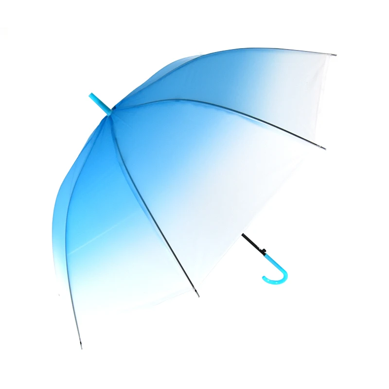 21Inch*8K Transparent Clear Gradually BLUE Print POE Straight Rain Umbrella