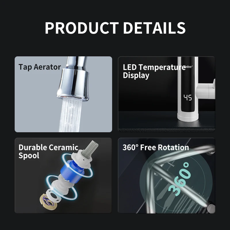 Fudeer Heater Cold Heating Faucet 3400W 220V Electric Kitchen Basin Water Heater Tap Instant Hot Stainless Steel Water Faucet