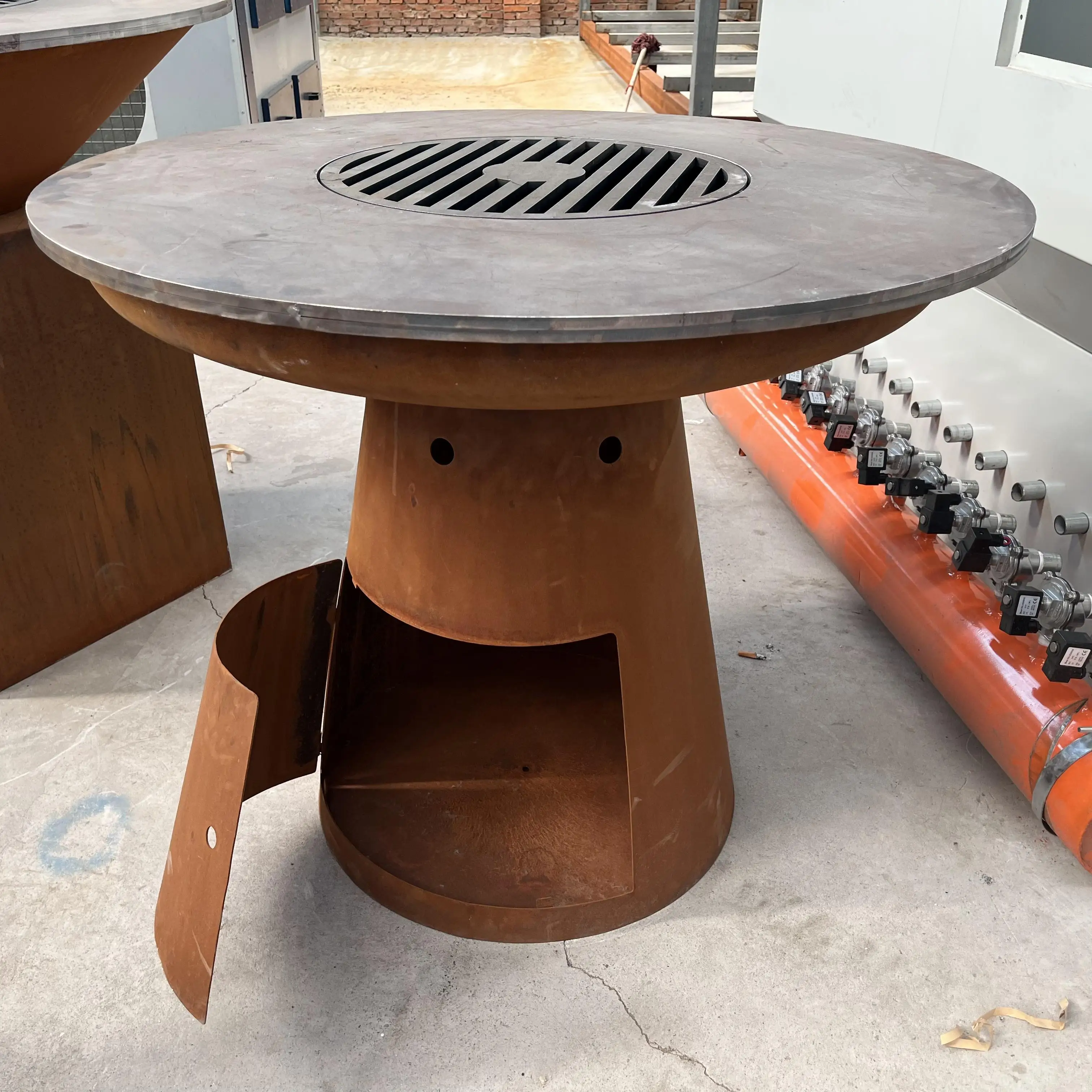 Outdoor Garden Corten Steel Fire Pit large BBQ  with storage cabinet