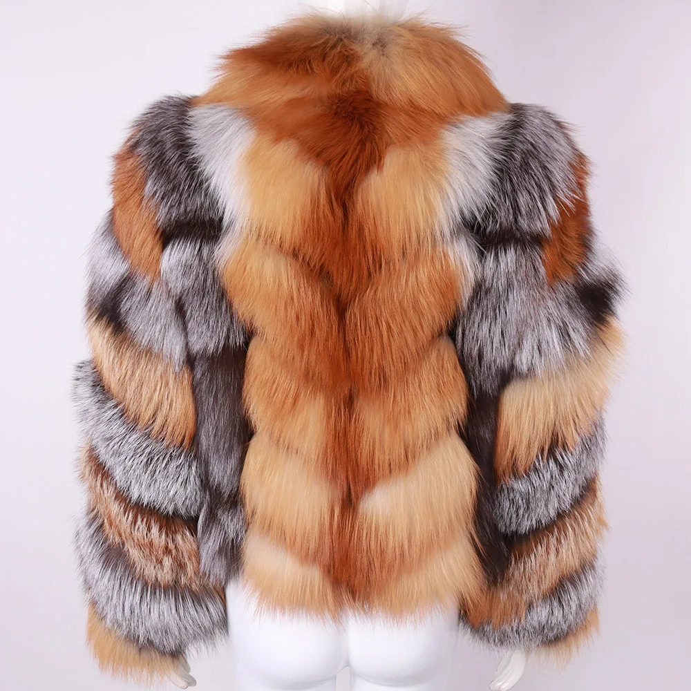 2023 Winter Warm Stand Collar Natural Fox Fur Jacket Women High Quality Long Sleeve Fox Fur Coat Ladies Streetwear