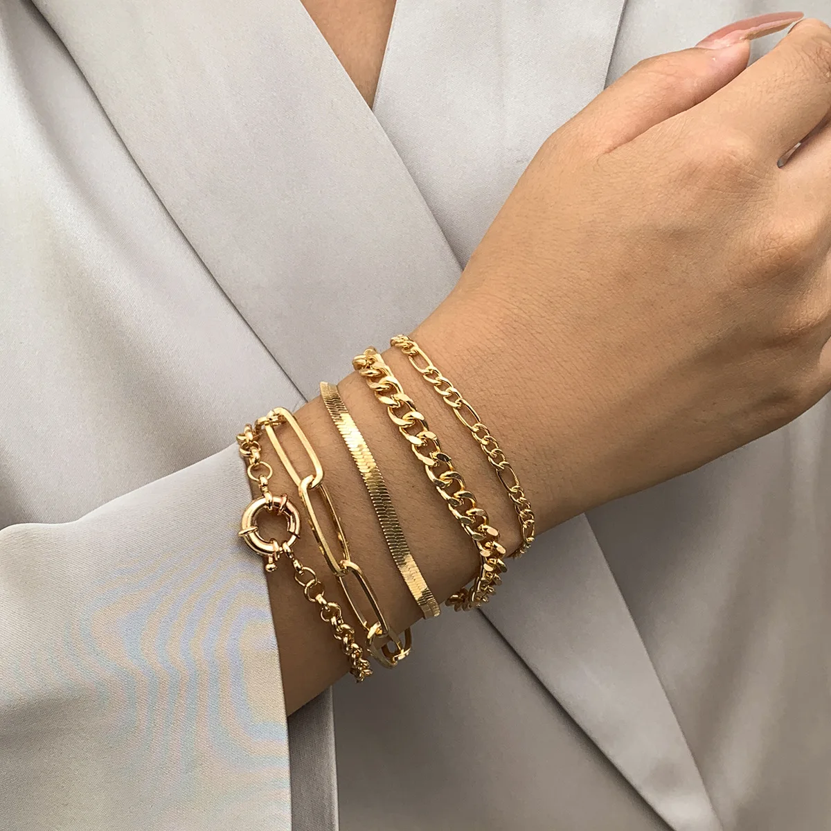 Женский Набор браслетов-цепочек в стиле панк набор простых Металлических Браслетов хип-хоп с геометрическим узором виде плоской змеиной кости