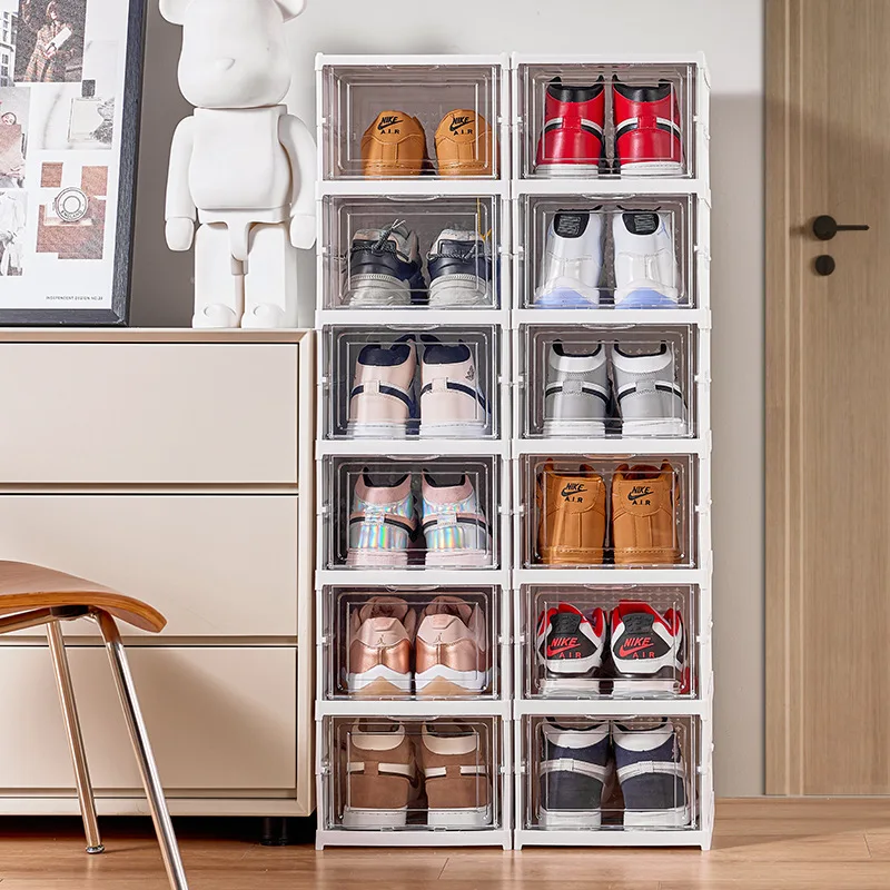 Free installation shoebox Transparent shoe cabinet storage box Home simple shoe rack Plastic foldable shoe cabinet with cover