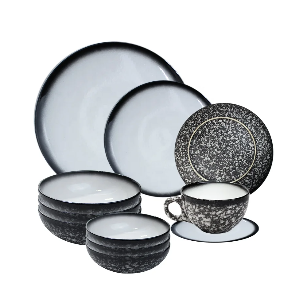 Cheap Price Direct Nordic Morden Style White Elegant Ceramic Charger plates sets dinnerware dishes stone steak plates set 84