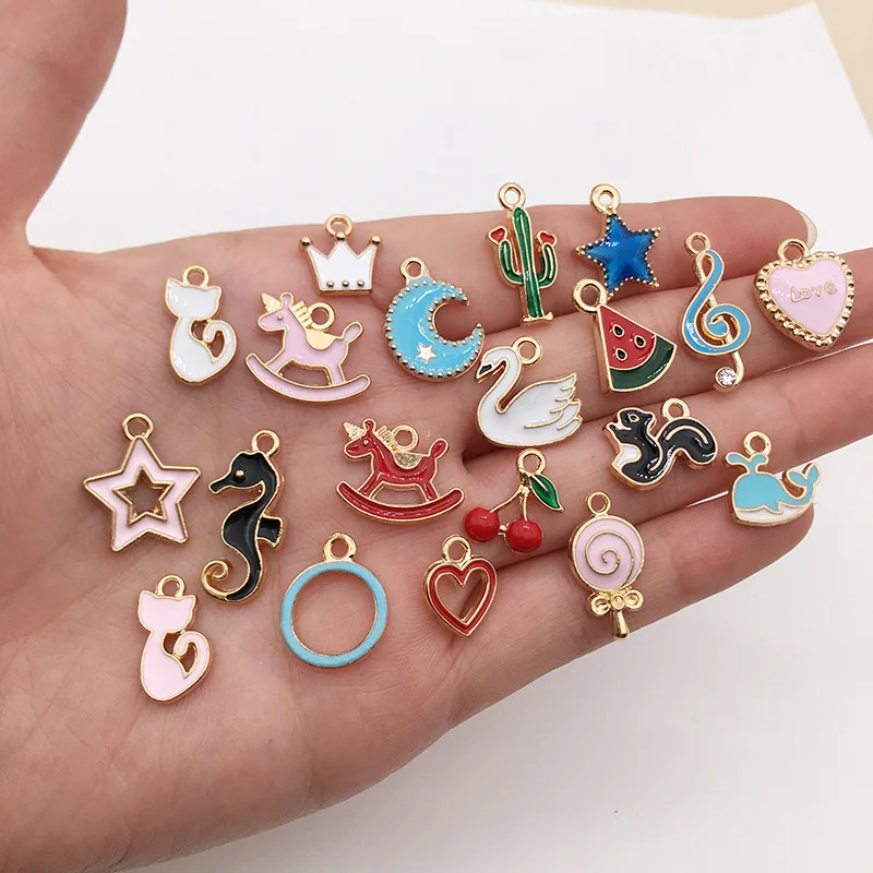 Animals Fruit Cat Leaf Mixed Enamel Beads Pendants Metal Charms Craft DIY Jewelry Findings Bracelet and Necklace Accessories