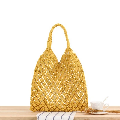 Woven Crochet Beach Bag Wholesale Hollow Out Cotton Rope Knitted Womens Beach Bag