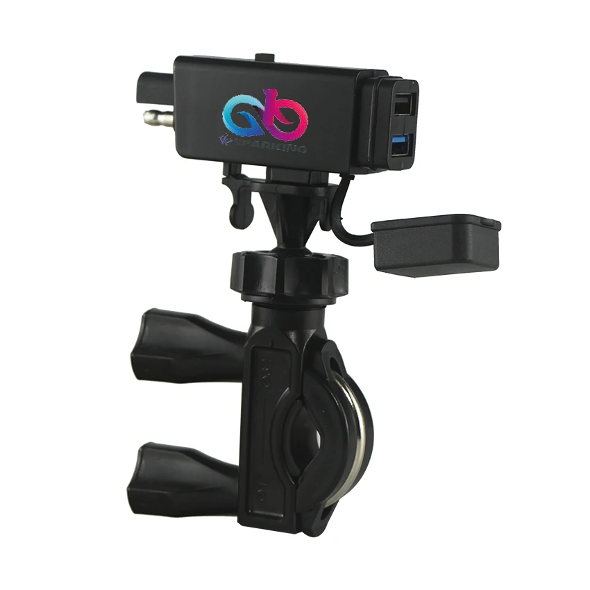SAE to Dual USB QC3.0 Fast Charging with Handlebars Mobile Phone Charger Adapter 12V 9v 5v 2A 3A Motorcycle Battery Charger