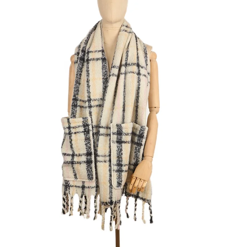 Hot Sale Winter Fall Custom Design Women Large Scarf Long Shawl Plaid Blanket Scarf With Tassel