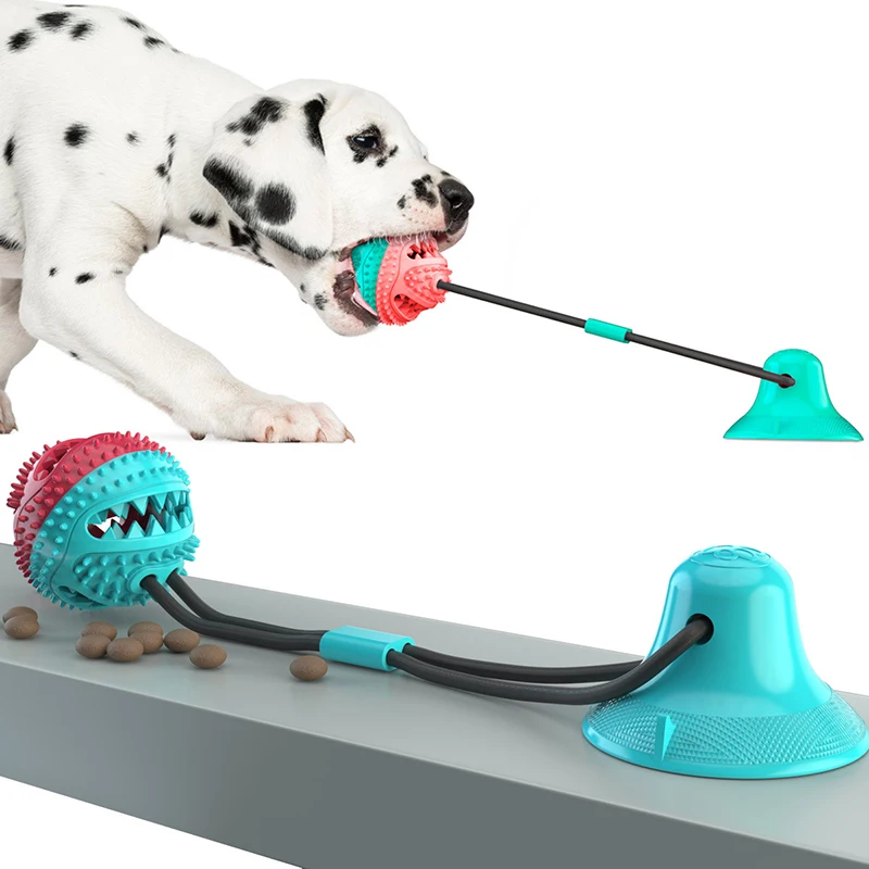 Pet Molar Bite Toy Dog Chew Toy with Suction Cup Doggy Pull Ball Multifunction  Dog Tug Rope Ball Pet Clean Brushing Stick