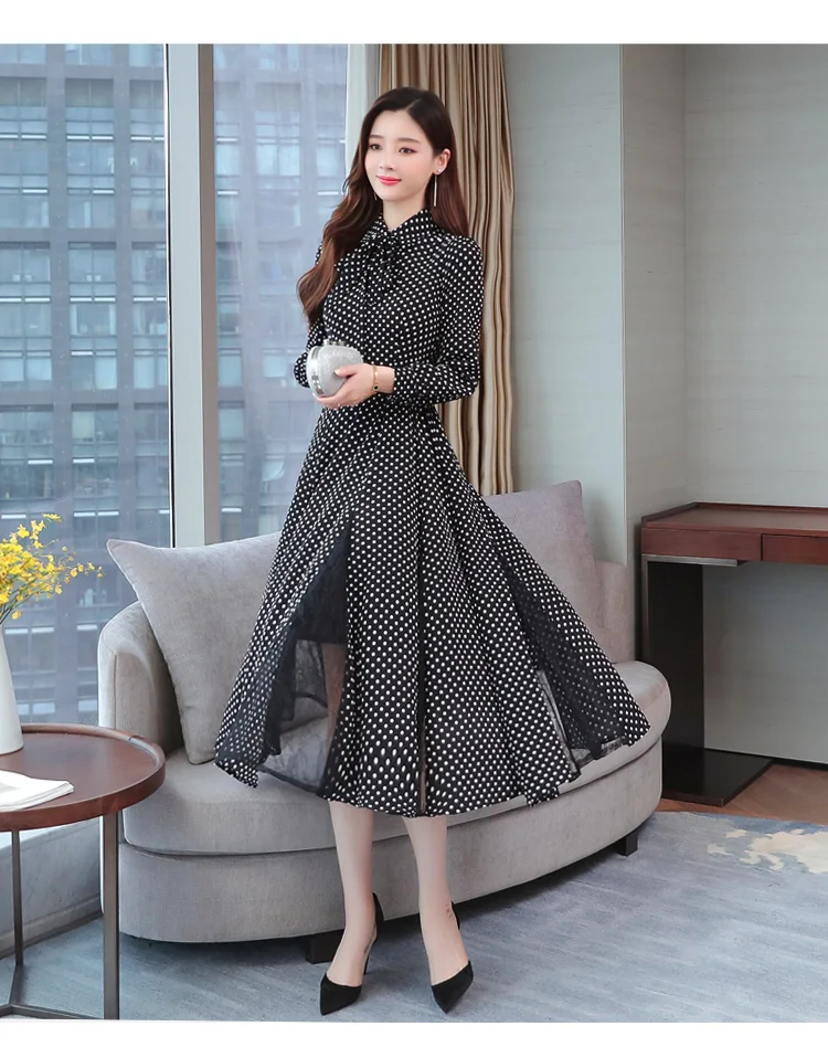 2020 Spring New Fashion Long Sleeve Dot Slimming Plus Size Casual Dresses