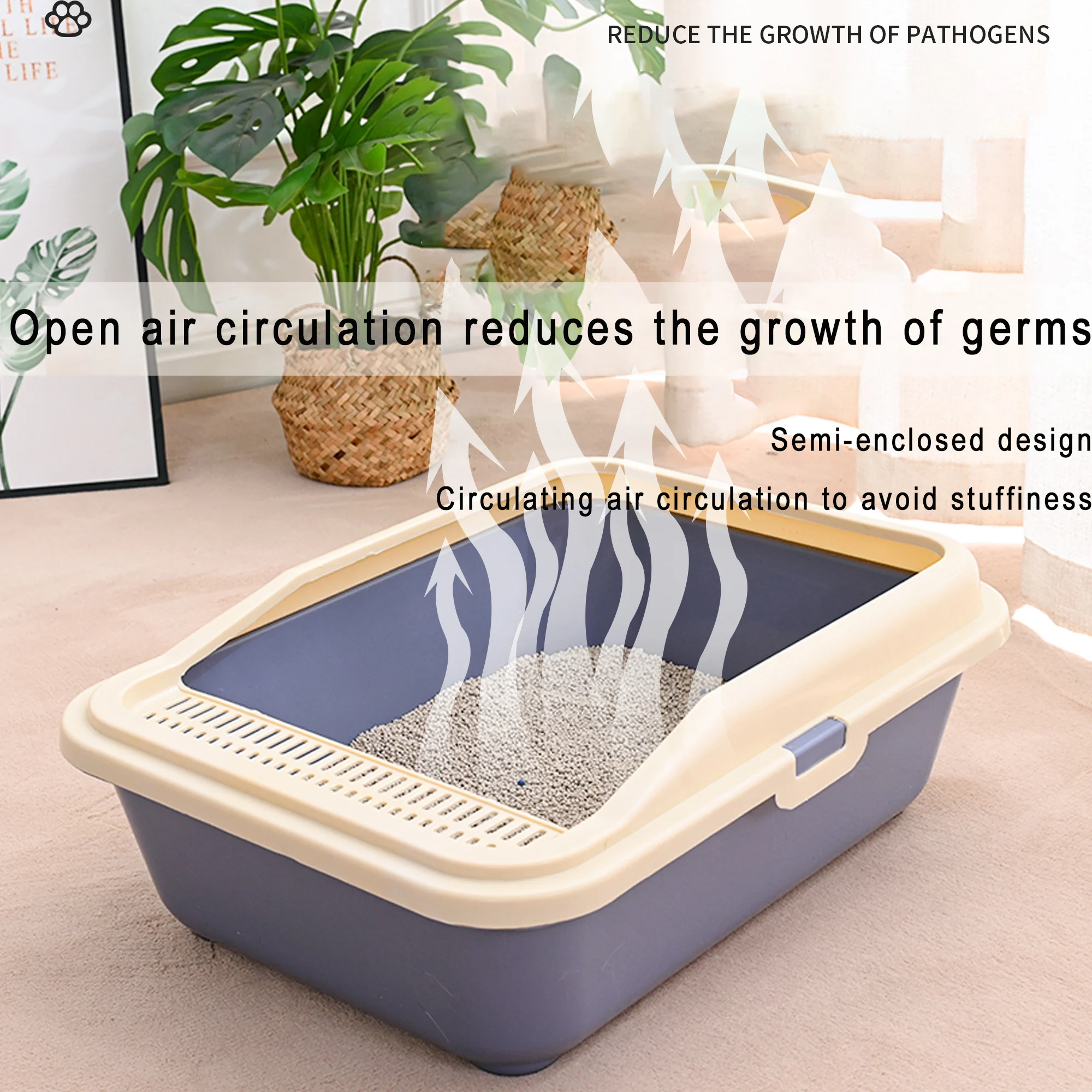 Open Design Cat Litter Box Colorful and Easy Cleaning for Small & Large Cats Pet Accessory