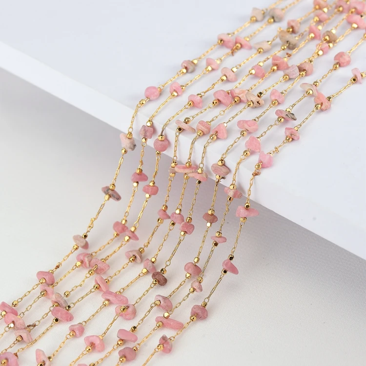 Wholesale 14K Gold Plated Brass Chain With Natural Stone Rosary Bead Chain