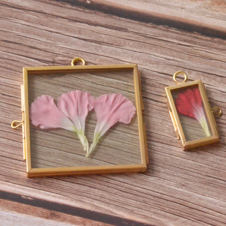 mini  brass and copper ornament vintage hinged picture photo open glass frames