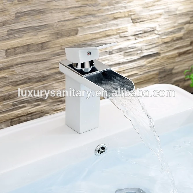 New high quality white color brass wash hand basin waterfall taps and mixers