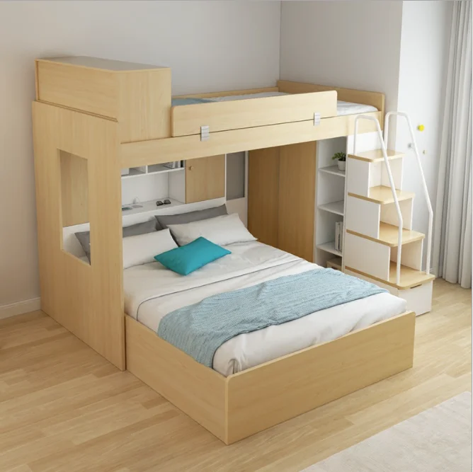 
House bedroom furniture storage function modern girls kids children Bunk bed with Wardrobe 
