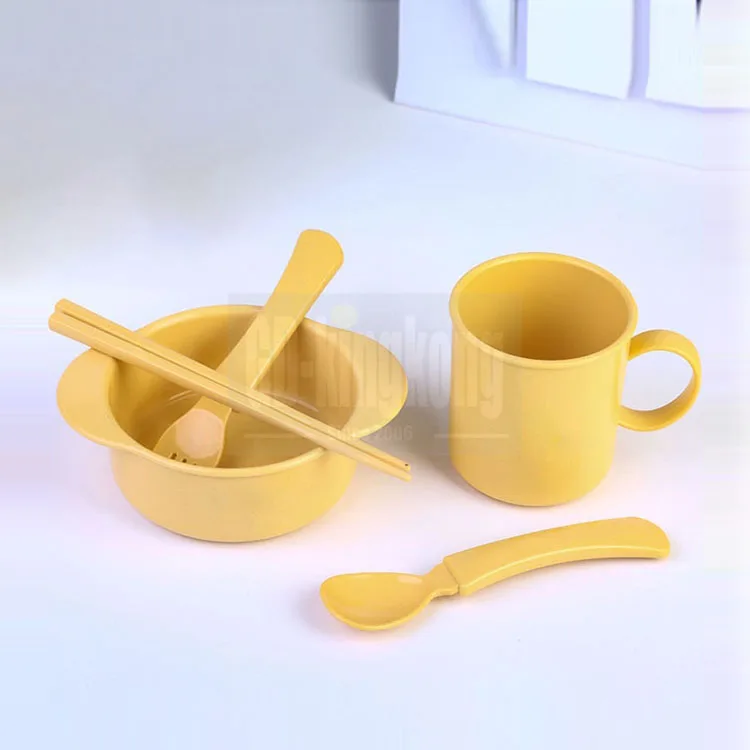 24 biodegradable Eco-friendly Colorful Cartoon Baby Child Kids PLA Tableware Set with Wheat Straw Bowl Fork Spoon Chopstick