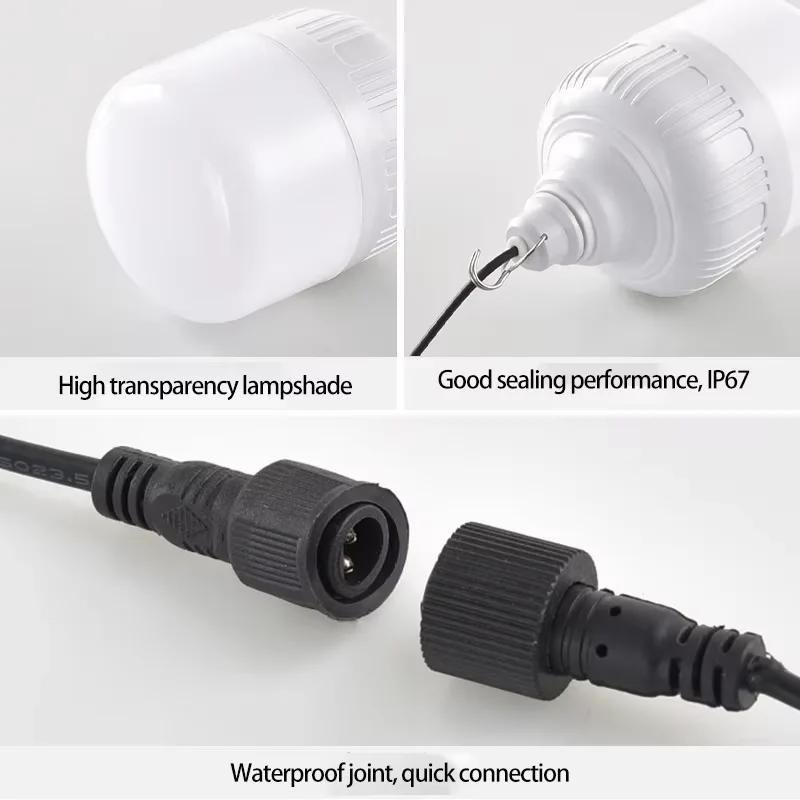 Waterproof IP67 300w 500w 1000w Hanging Night Market Portable Remote Control ABS Solar Bulb Led Emergency Light Energy Saving