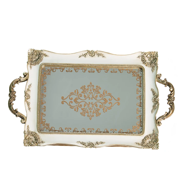 
serving china decorative mirror gold decor luxury tray serving vanity resin with handles for party wedding custom acrylic 