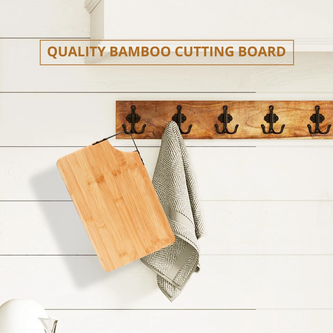 2 Pieces Black Iron Wood Chopping Board Bamboo Chop and Stick Cutting Boards,Rectangle Solid Wood Server with Handle Food Safe