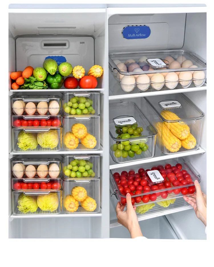 Choice Fun Stackable Drain Removable Kitchen Pet Fridge Food Storage Container Organizer Bin With lid