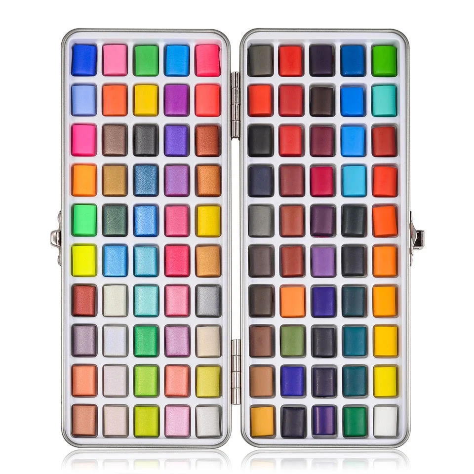 Various 100 Colors Solid metallic watercolor paint set water color with 50 basic 36 metallic 8 neon 6 macaron