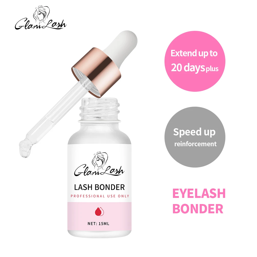GLAMLASH Super Bonder Top Clear Fast Drying Custom Private Label Accelerator Eyelash Extensions Lash Super Bonder Eyelash Glue