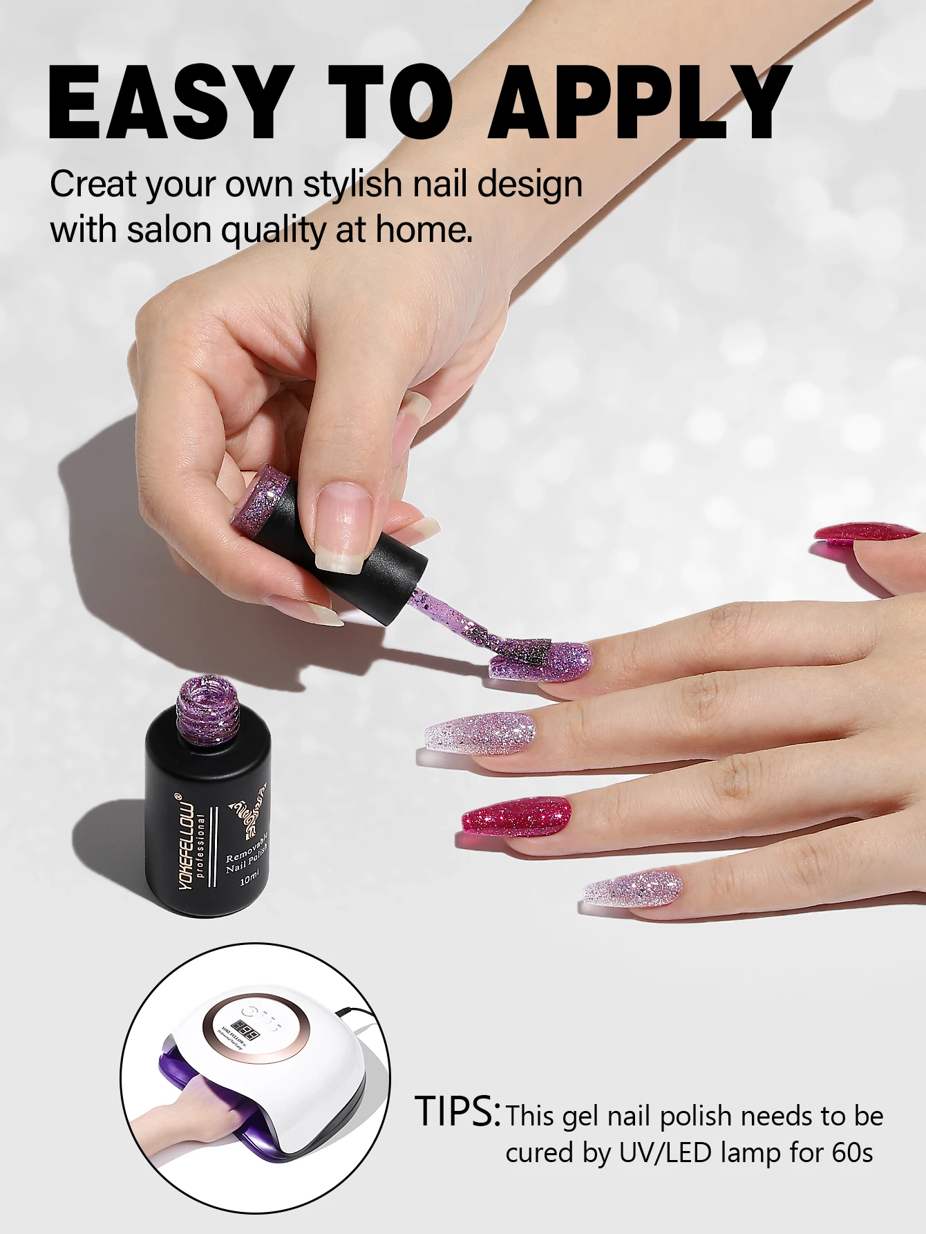YOKEFELLOW New Fashion Trend Glitter Gel Polish 10ML Reflective Shinning Gel Nail Varnish for DIY