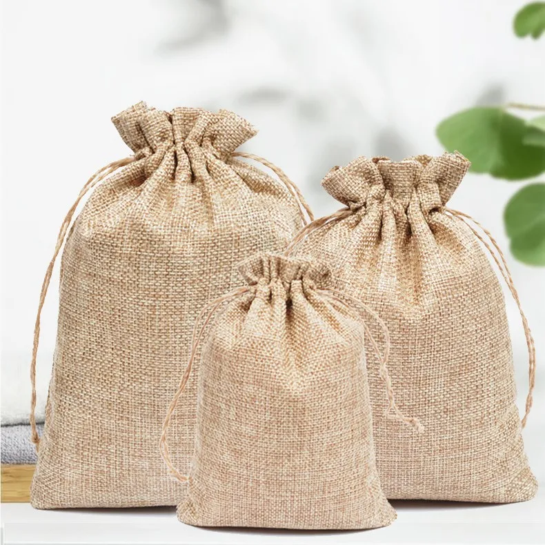Christmas Festivals DIY Craft Linen Burlap Bags with Drawstring Reusable Jewelry Pouches Craft Gift Bags