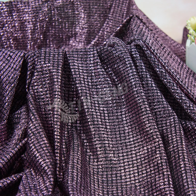 Metallic Knitted Lurex Plaid Shiny Jersey Fabric for garment Textile