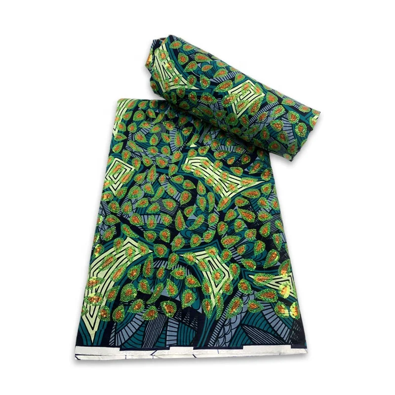 African customer Sequins Embroidery Shine Style Wax Printed Design Fabric