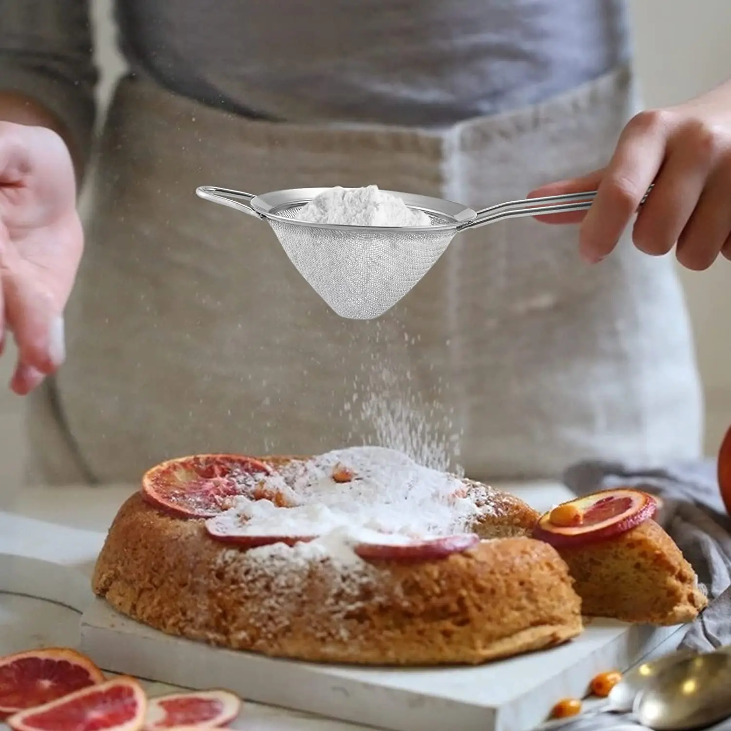 Stainless Steel Tea Coffee Cocktail Food Strainer with Long Handle and Hanging Loop Small Conical Cone Mesh Sieve Strainer