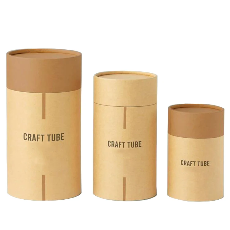 Custom logo round craft gift bottle package kraft paper tube cylindrical packaging box
