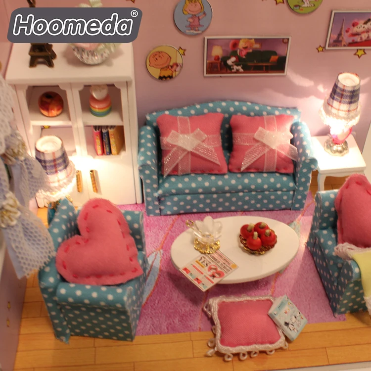 Hongda High Quality Doll House Pink Warm Series Mini Wooden Diy MIniature Dollhouse