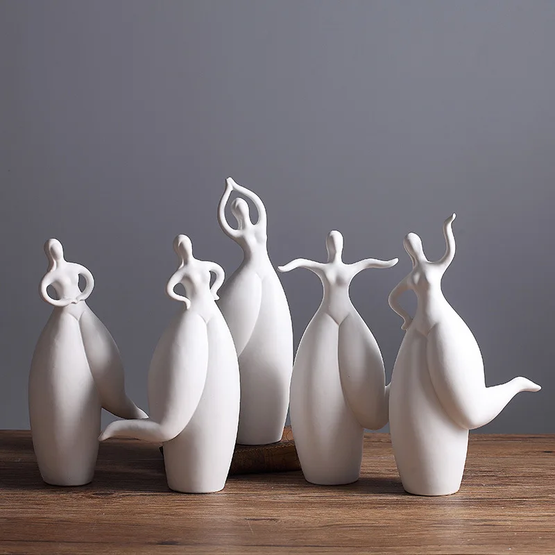 Nordic modern decorative creative abstract dancer girl white ceramic figurine statues pieces model decoration art sculpture