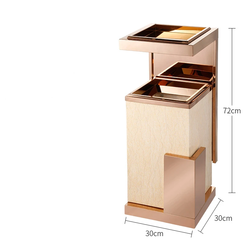 Luxury Design Stone Square Stainless Steel Garbage Bin European Big Size Lobby Trash Bin