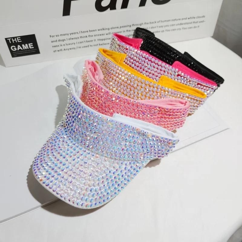 Drop Shipping Fashion Bling Rhinestone Outdoor Bike Cycling Sunny Hats Women Sun Cape Visor Hat