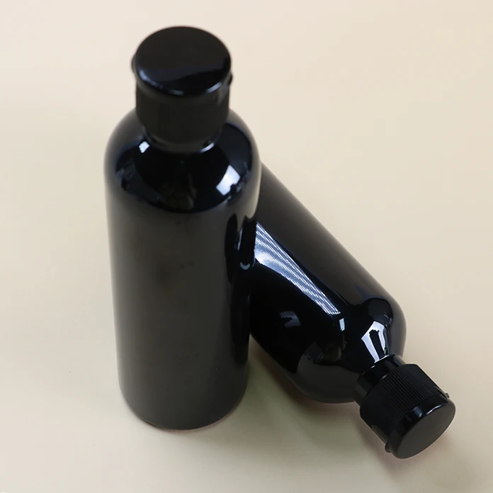Empty Round Black Pe Capsules Tablets Plastic Bottle 200ml Pill With Easy Pull Off Lid/flip Over Caps for Medicine