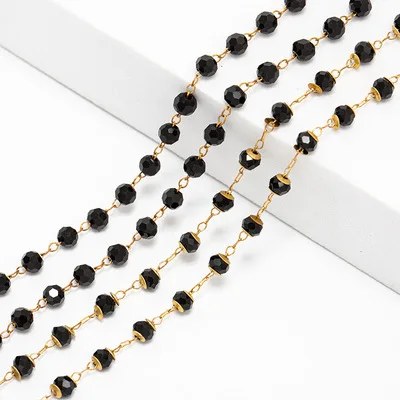 Hot Sale Bulk Chains Black Beads With Metal Cap DIY Jewelry Accessories Sunglasses Chain Black Crystal Beads Chains