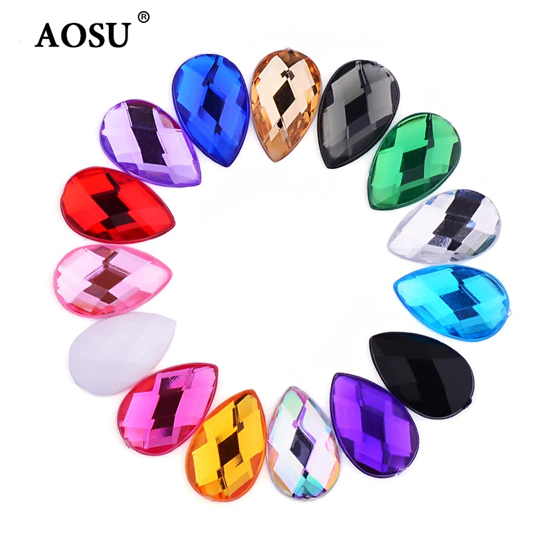 AOSU Wholesale 8*13mm 18*25mm Mix Color Rhinestone Acrylic Strass Flatback Drop Crystals For Dress Jewelry