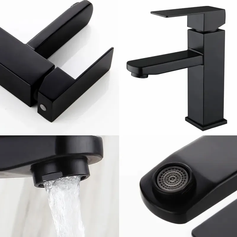 Top selling 304 stainless steel hot cold single handle water bathroom basin sink faucet black basin faucet mixer