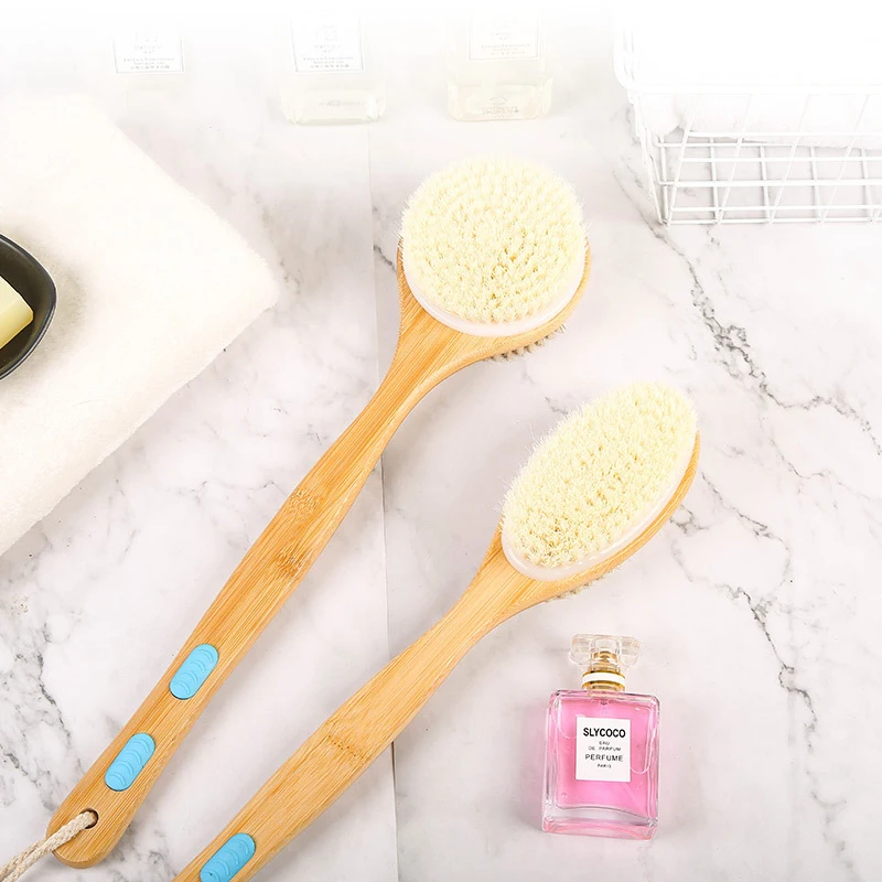 High quality bamboo and wood Dry Bath Brush Long Handle for Shower